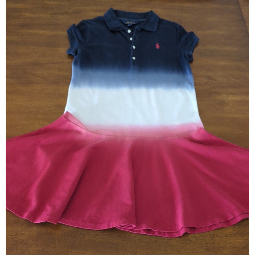 Ralph Lauren Girls Dip dye short sleeve dress with pleated skirt size 8-10 GUC